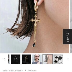 Elegant Gold Cross Drop Earrings with Black Accent